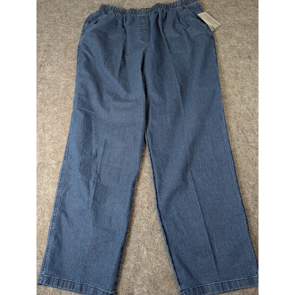 Alia Womens Pull On Elastic Waist Denim Pants Medium Indigo Straight Leg 16 S